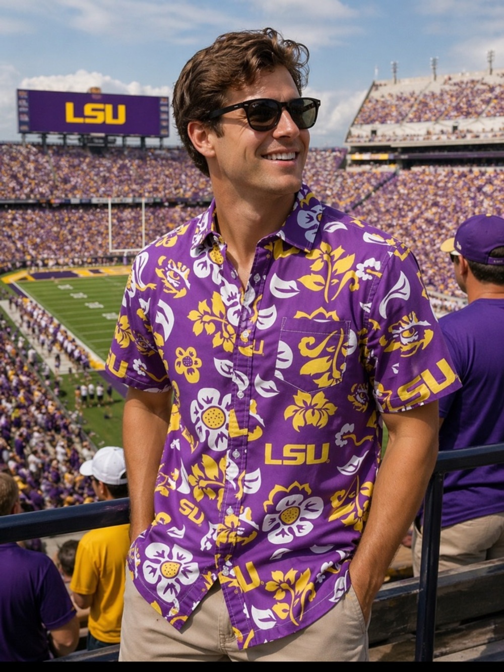 WES AND WILLY LSU Tigers Men's Floral Shirt